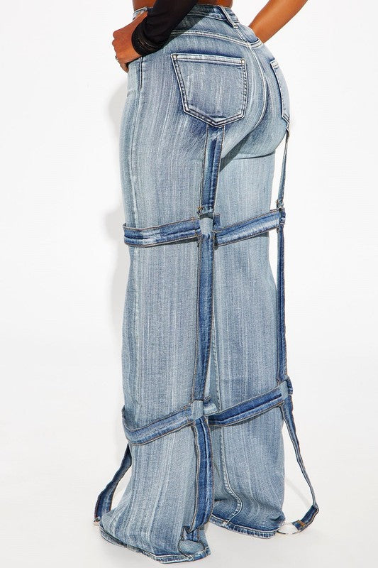 wide leg strap jeans