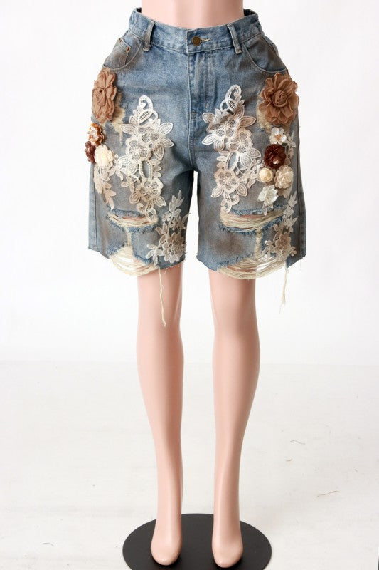 3D denim shorts