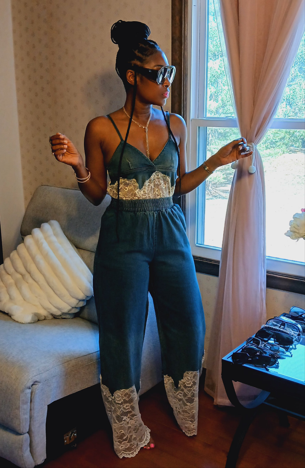 Denim Lace Jumpsuit