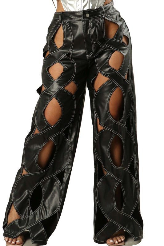 Leather hollow pants