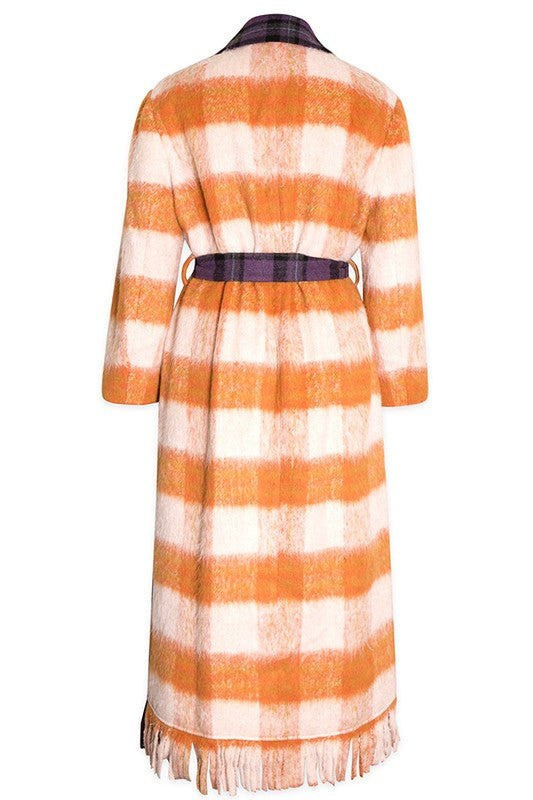 PLAID PATTERNED CONTRAST WOOL COAT