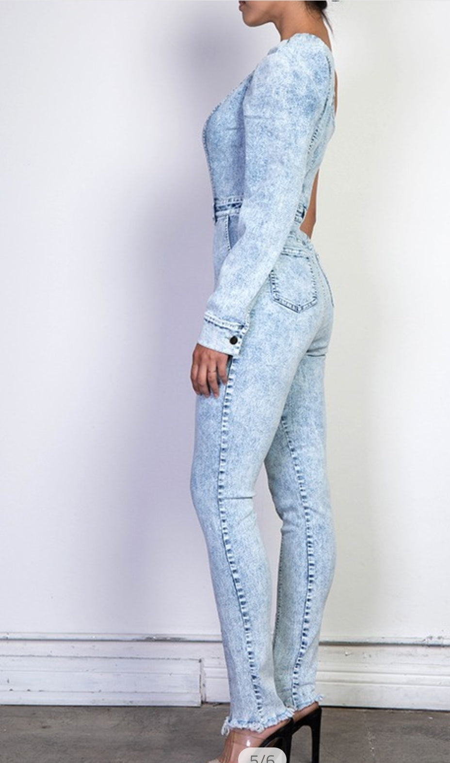 One shoulder fitted denim jumpsuit