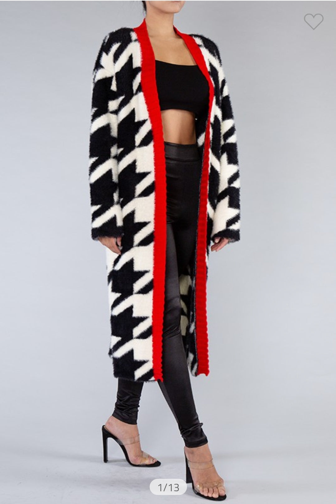 Houndstooth Fuzzy Cardigan