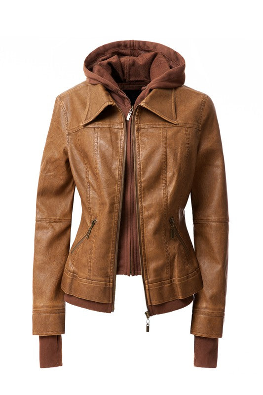 Leather Hooded Jacket