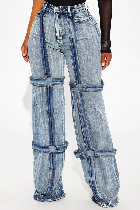 wide leg strap jeans