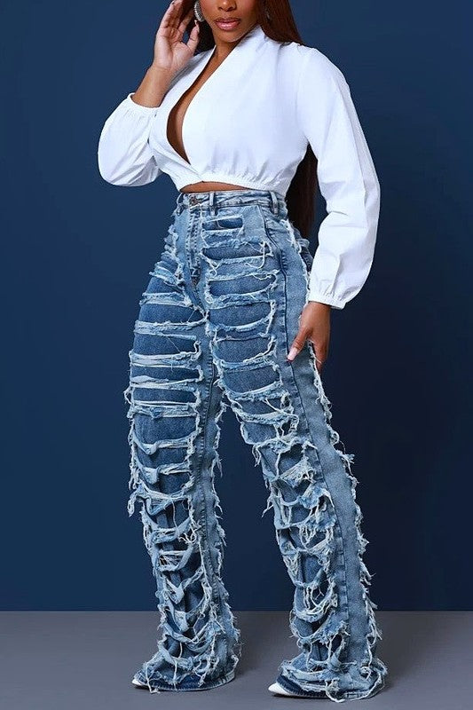 Double layer high rise jeans