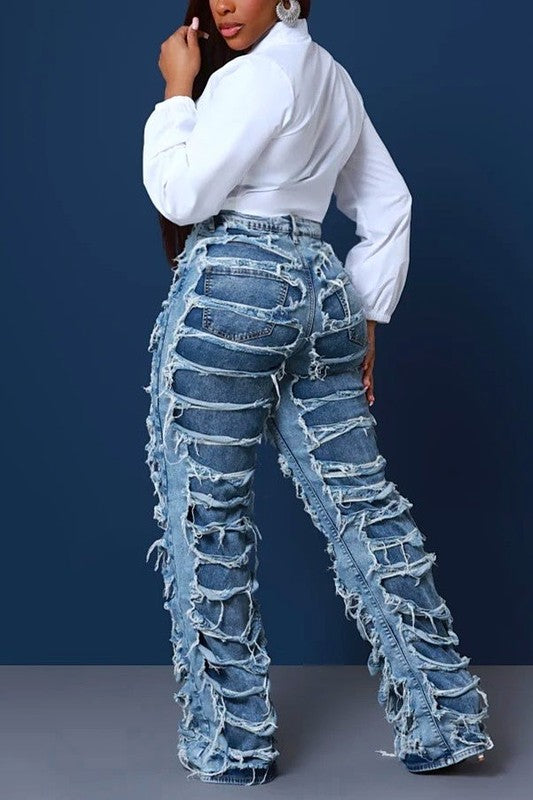 Double layer high rise jeans