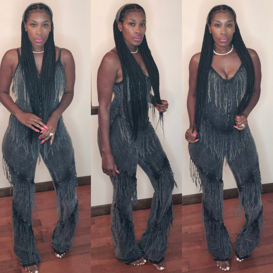 Acid black fringe jumpsuit