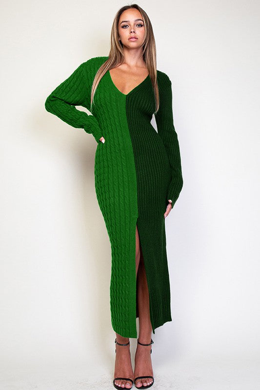 HALR AND HALR CABLE KNITTED CONTRAST MAXI DRESS