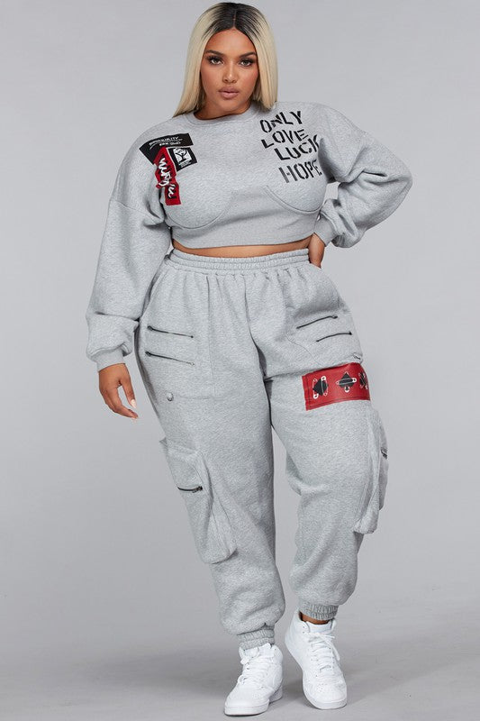 Cropped sweater jogger set