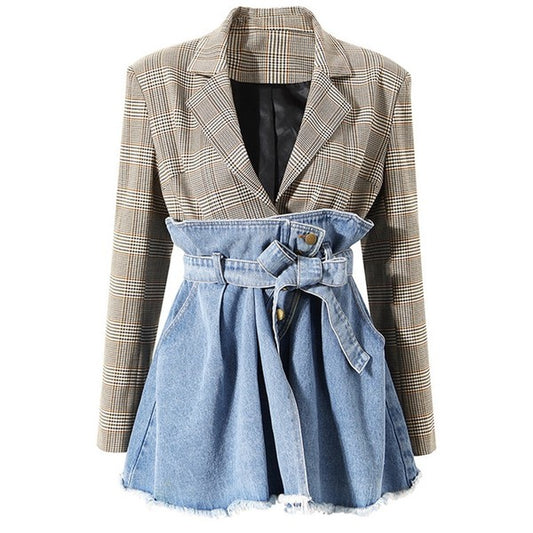 Plaid-Denim Blazer